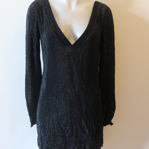 MLV Black V-Neck Beaded Dress Sz S * - Picture 4 of 11